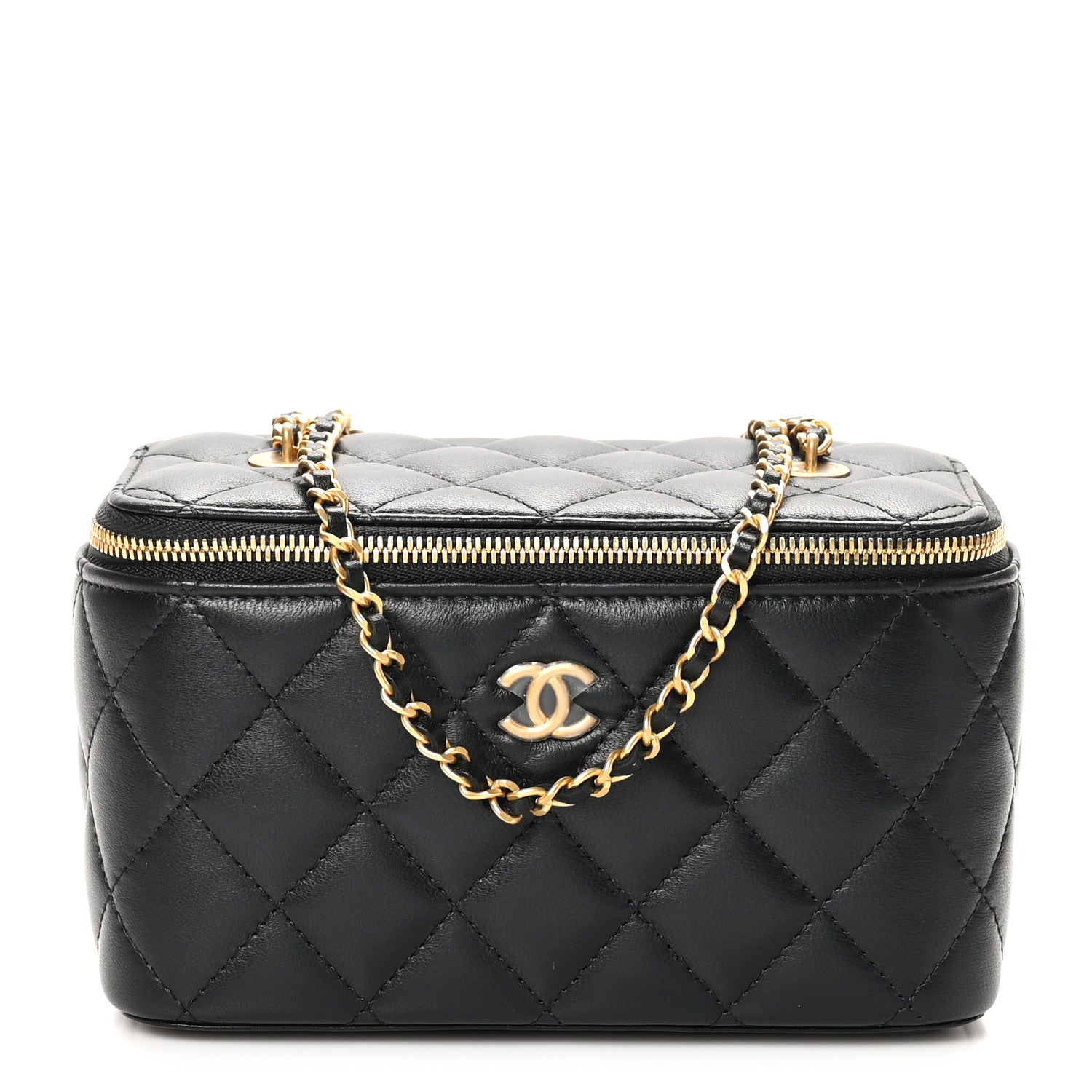 Chanel Lambskin Enamel Quilted Small Coco Hearts Vanity Case With Chain Black 1 of 13