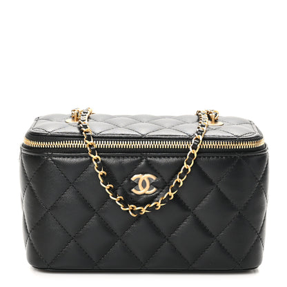 Chanel Lambskin Enamel Quilted Small Coco Hearts Vanity Case With Chain Black 1 of 13