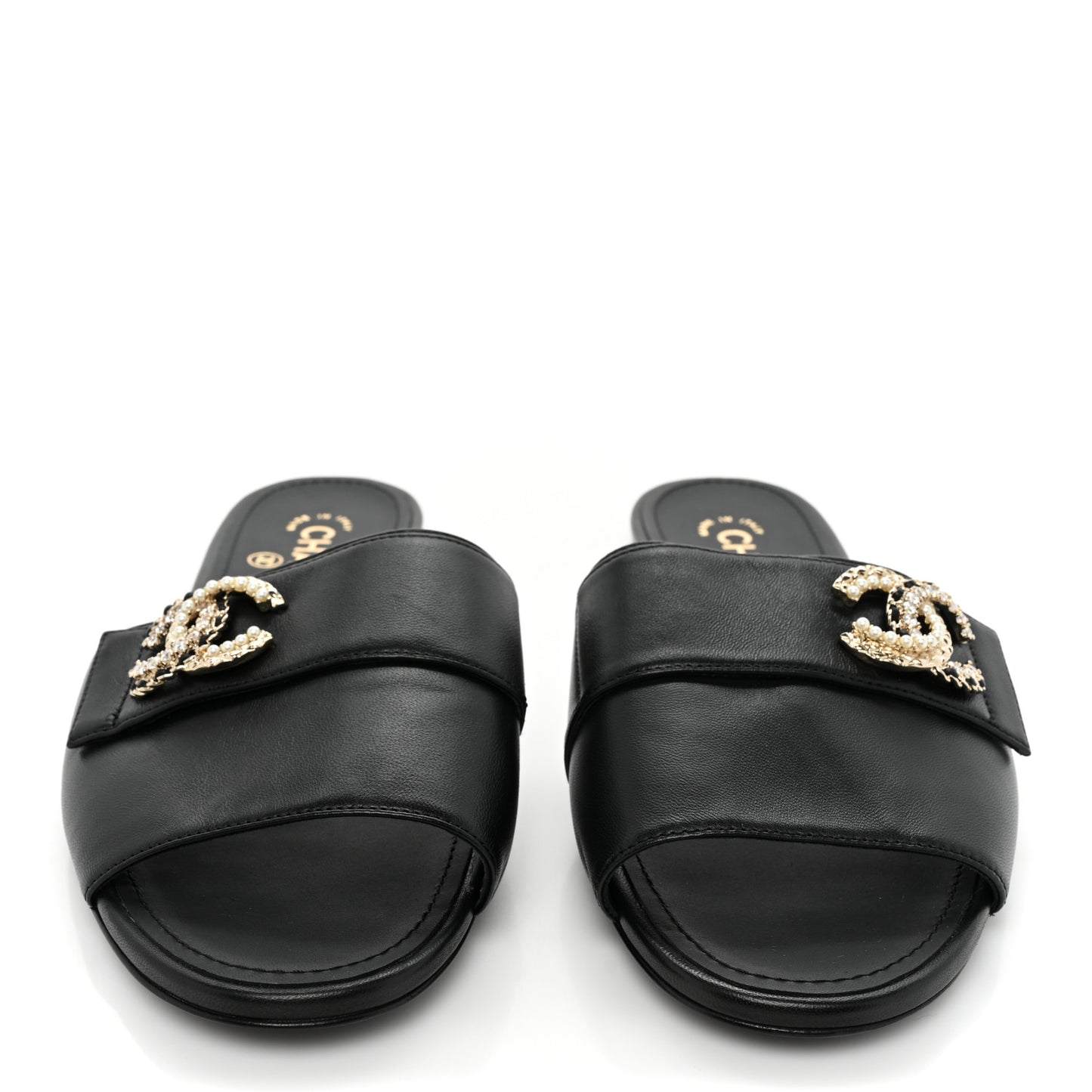 Lambskin Pearl Crystal CC Sandals 41 Black