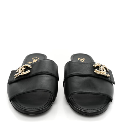 Chanel Lambskin Pearl Crystal CC Sandals 41 Black 2 of 9