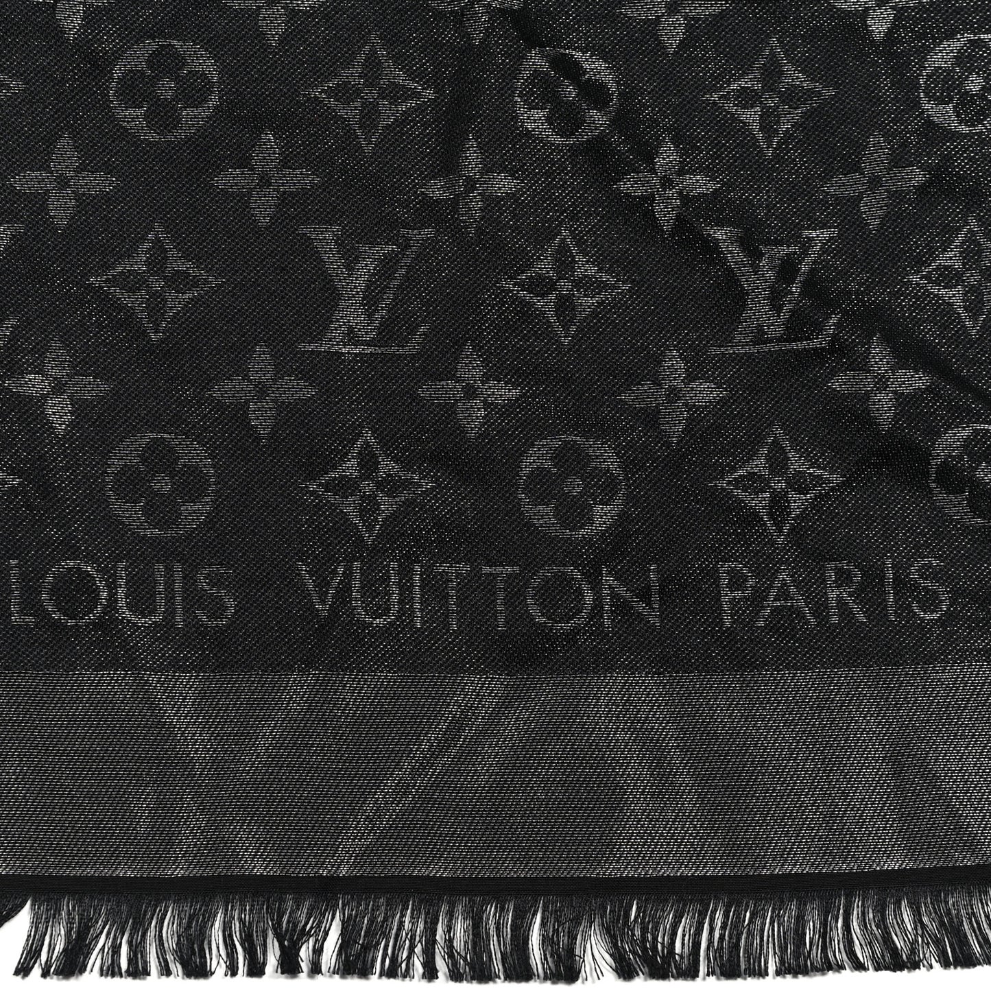 Silk Wool Monogram Denim Shawl Black