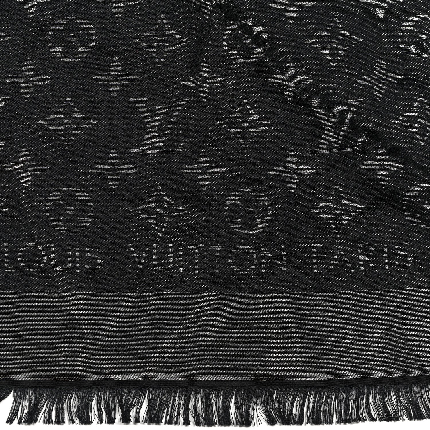 Louis Vuitton Silk Wool Monogram Denim Shawl Black 2 of 6