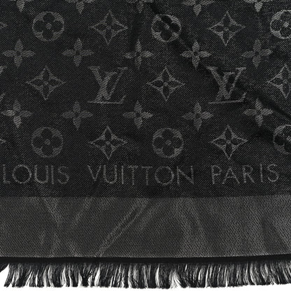 Louis Vuitton Silk Wool Monogram Denim Shawl Black 2 of 6