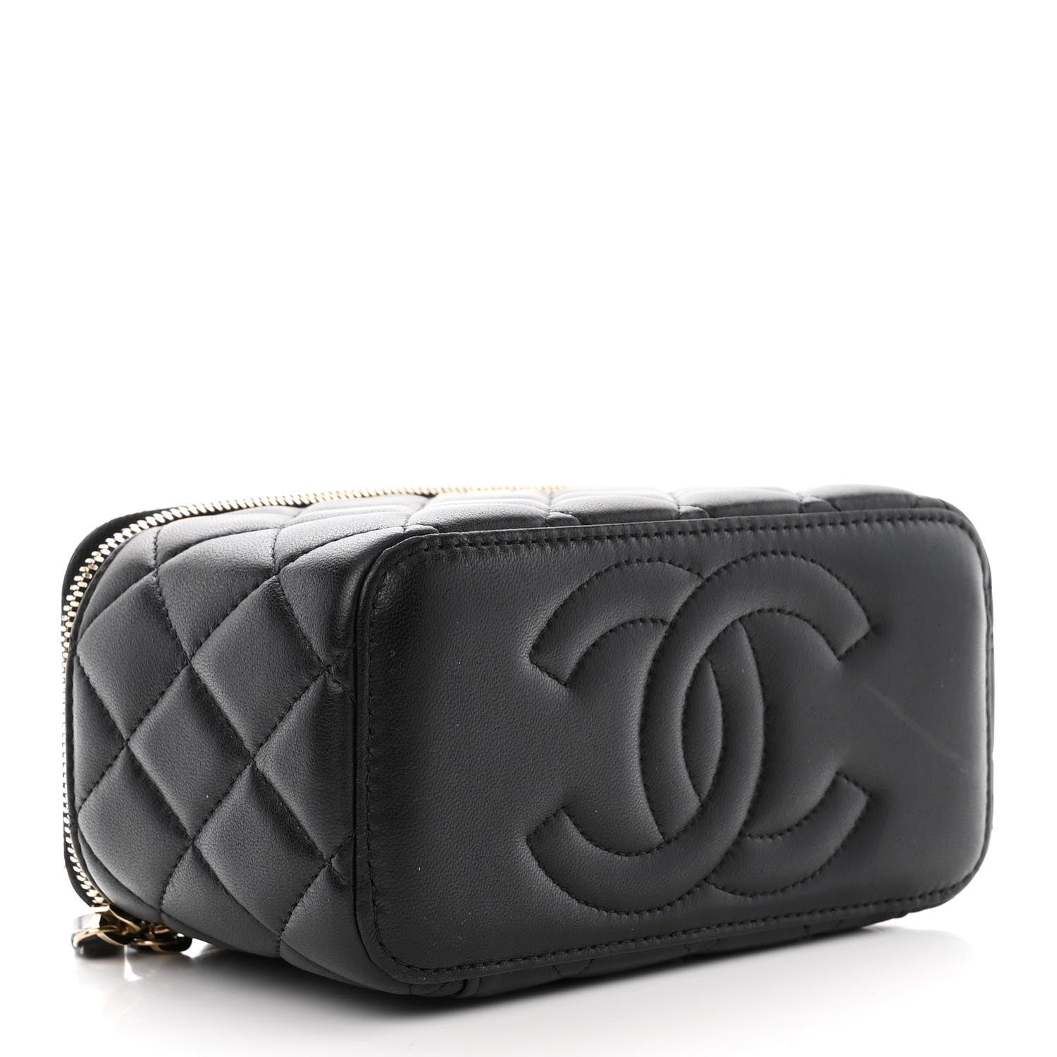 Chanel Lambskin Quilted Metal Small Top Handle Vanity Case With Chain Black 4 of 12