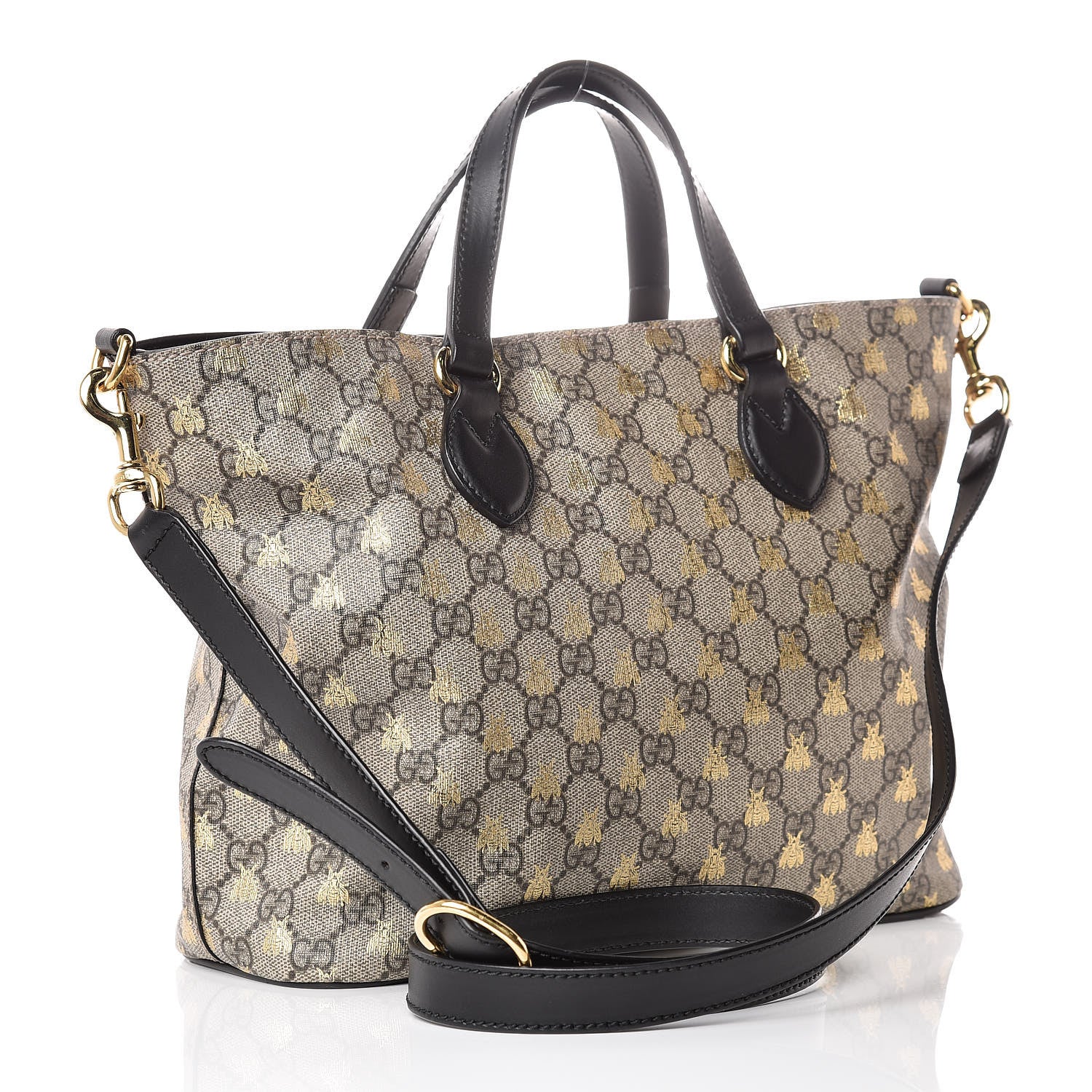 Gucci Soft GG Supreme Monogram Bees Small Crossbody Tote Beige Oro Black 4 of 12