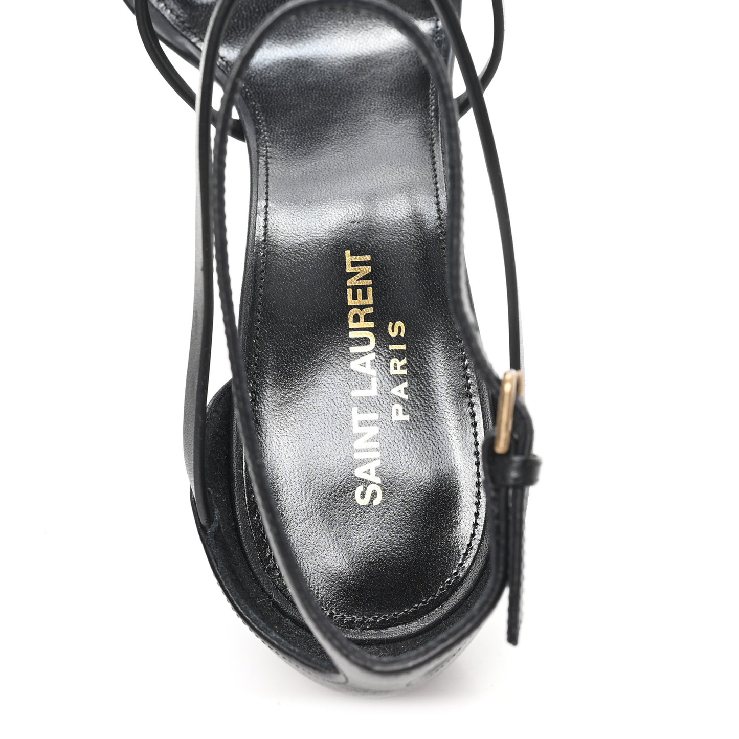 Calfskin Cassandra Palm Logo 110 Ankle Strap Sandals 40 Black