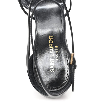 Saint Laurent Calfskin Cassandra Palm Logo 110 Ankle Strap Sandals 40 Black 8 of 9