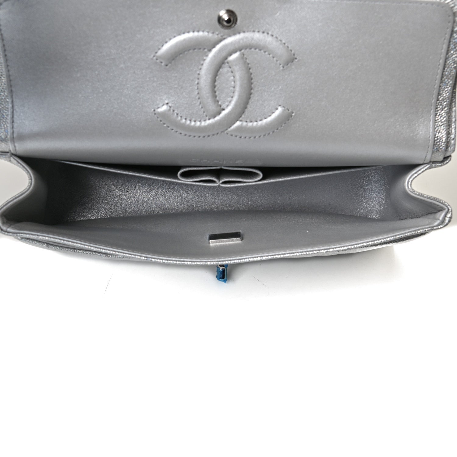 Chanel Glittered Metallic Caviar Quilted Medium Double Flap Silver 5 of 13