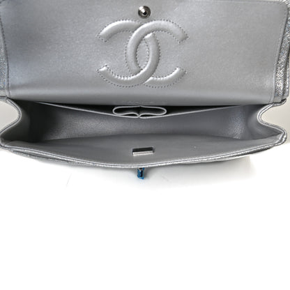 Chanel Glittered Metallic Caviar Quilted Medium Double Flap Silver 5 of 13