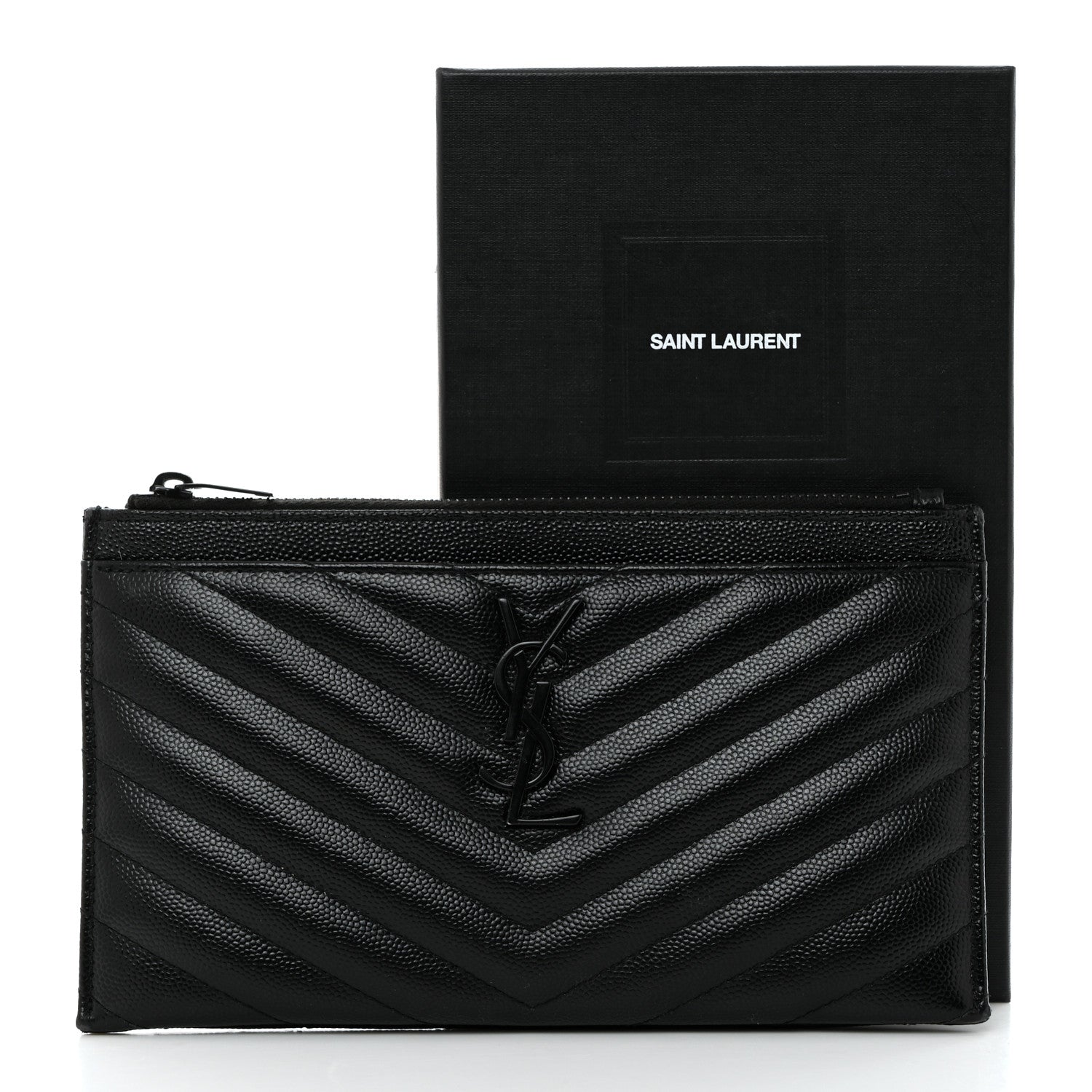 Saint Laurent Grain De Poudre Chevron Monogram Bill Pouch Black 10 of 10