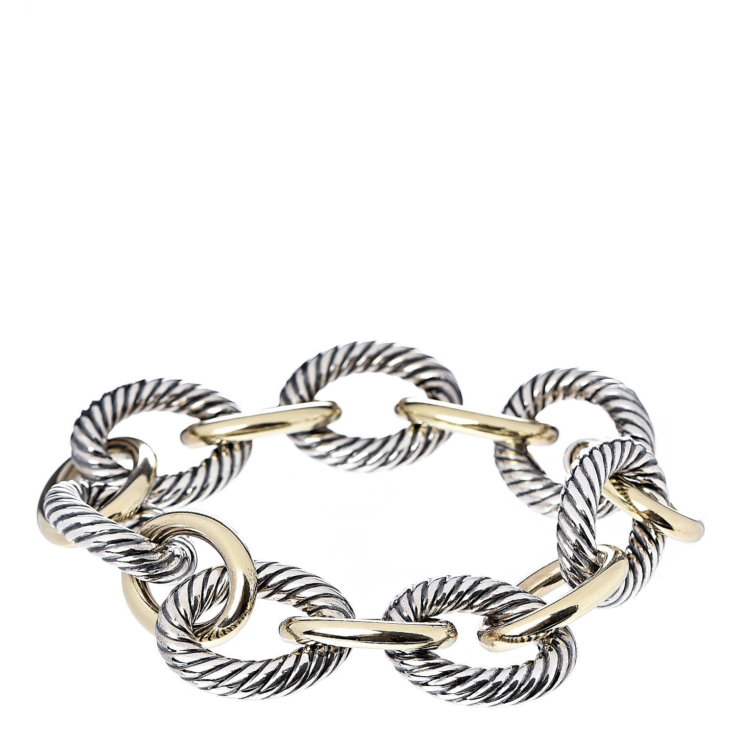 David Yurman Sterling Silver 18K Yellow Gold 17mm Extra Large Oval Link Bracelet 3 of 4
