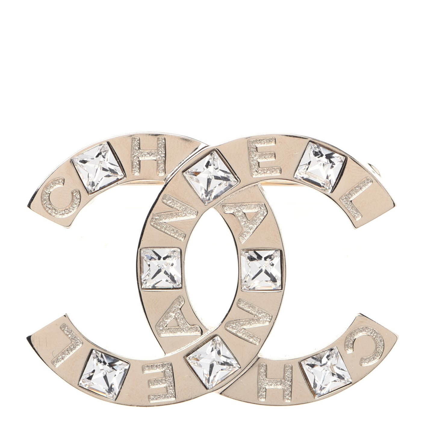 Baguette Crystal Logo CC Brooch Gold