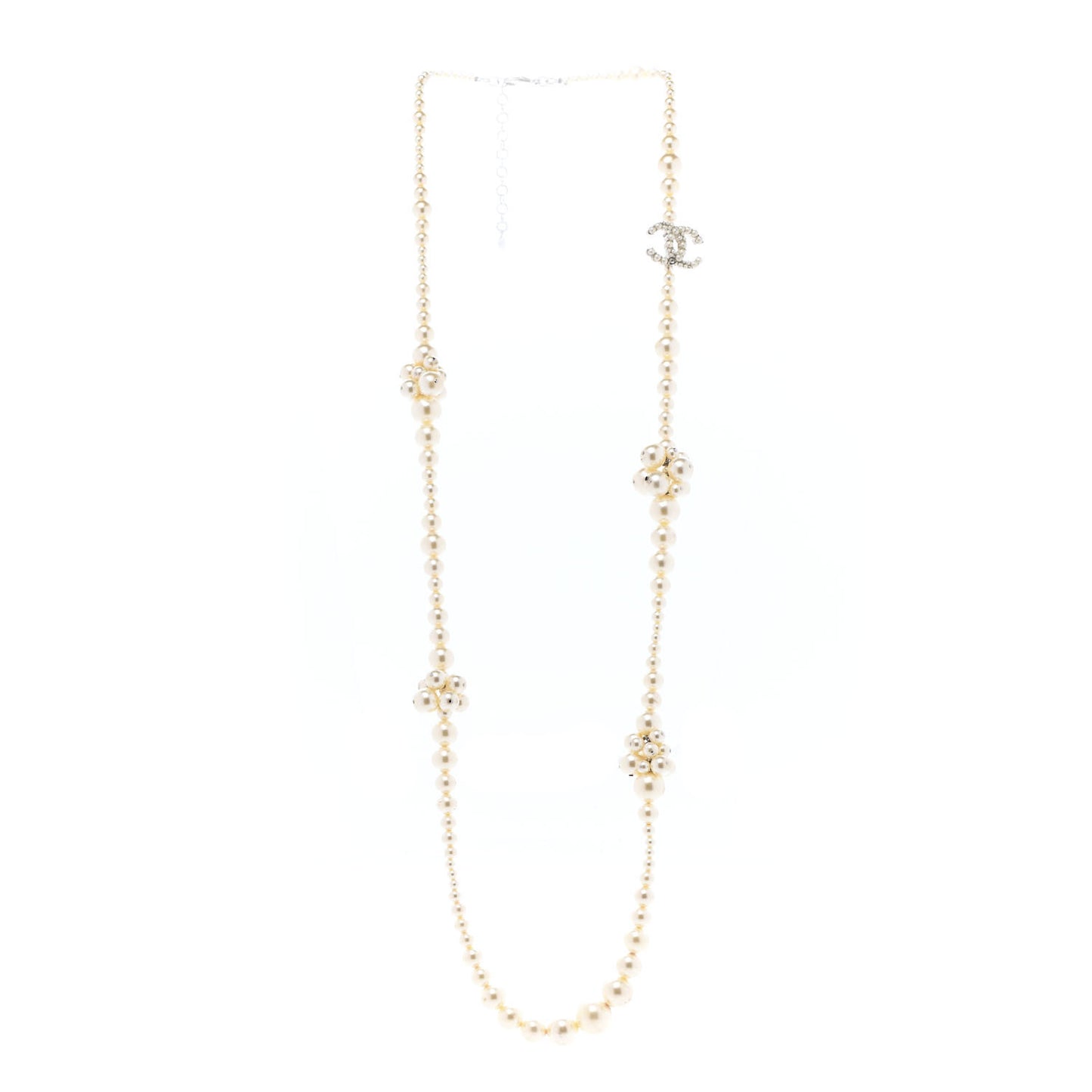 Pearl Cluster CC Long Necklace Silver