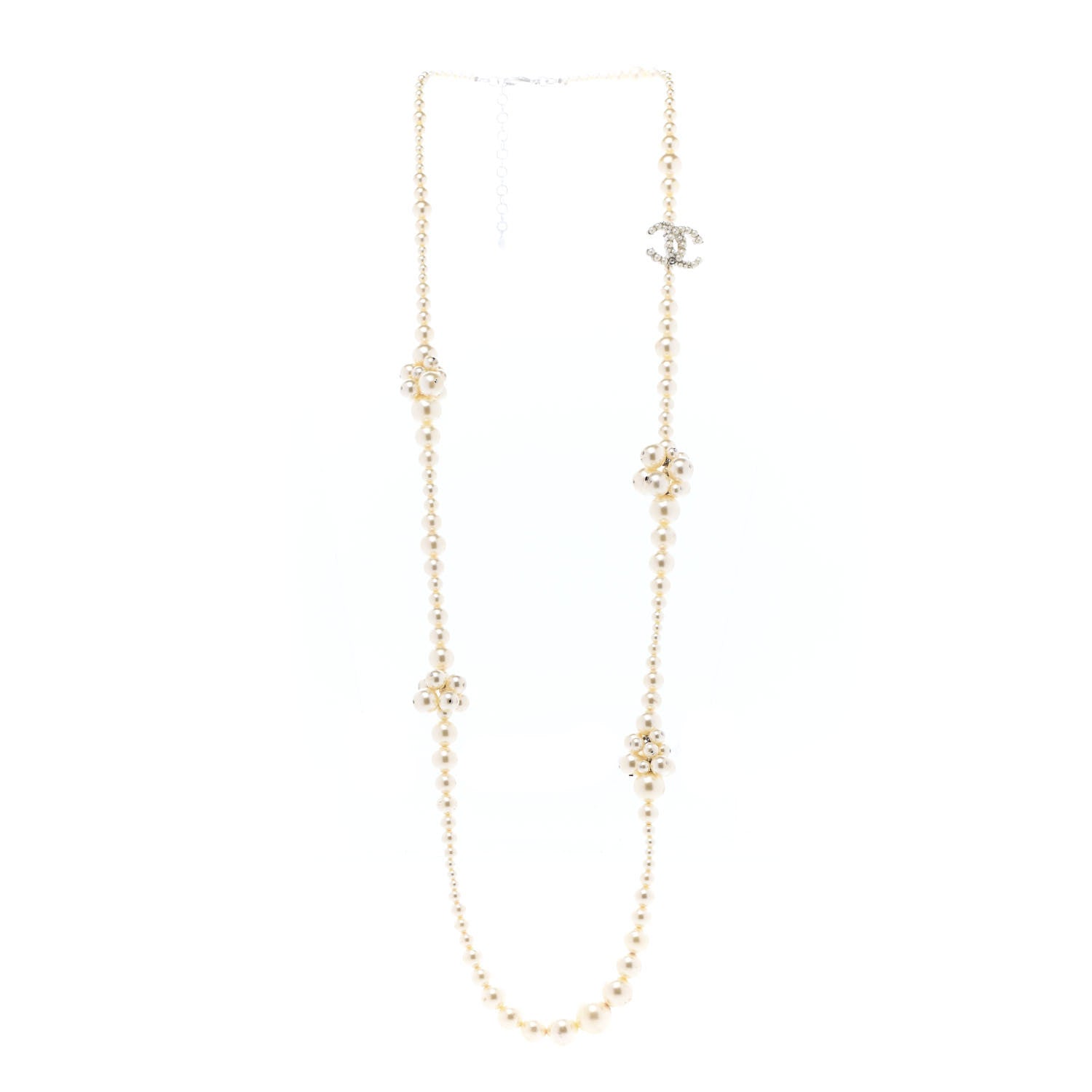 Chanel Pearl Cluster CC Long Necklace Silver 3 of 7