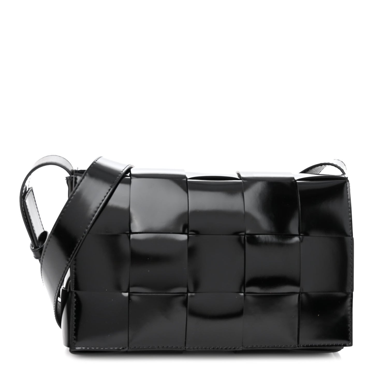 Patent Maxi Intrecciato Cassette Crossbody Bag Black