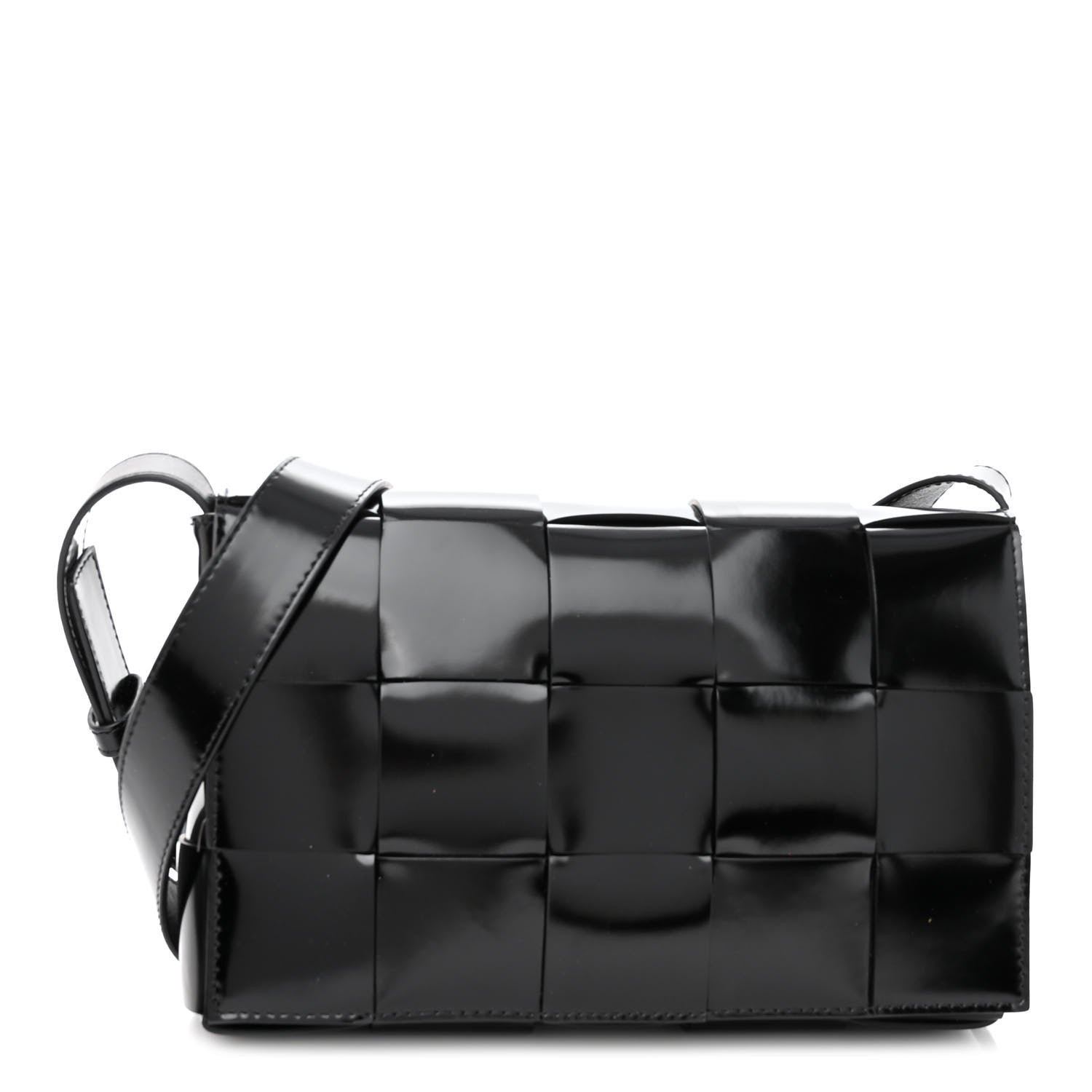 Bottega Veneta Patent Maxi Intrecciato Cassette Crossbody Bag Black 1 of 10