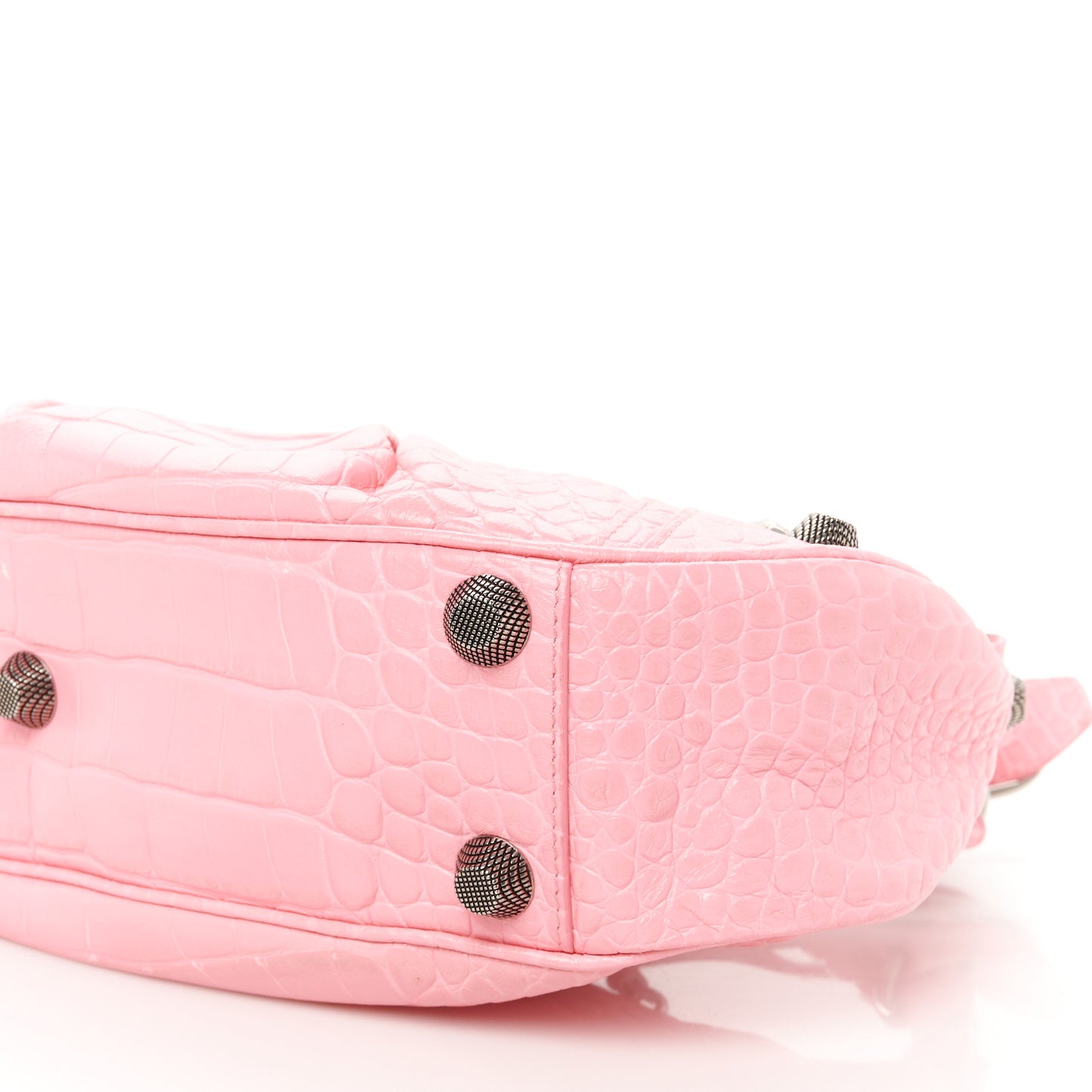 Extra Supple Calfskin Crocodile Embossed Small Le Cagole Shoulder Bag Sweet Pink