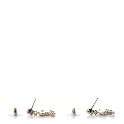 Chanel Resin Crystal Pearl CC Drop Earrings Gold Black 4 of 5