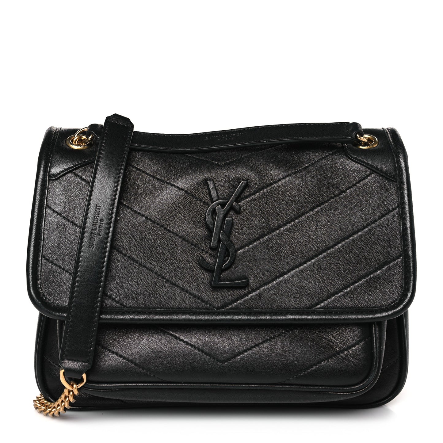 Lambskin Matelasse Monogram Baby Niki Chain Satchel Black