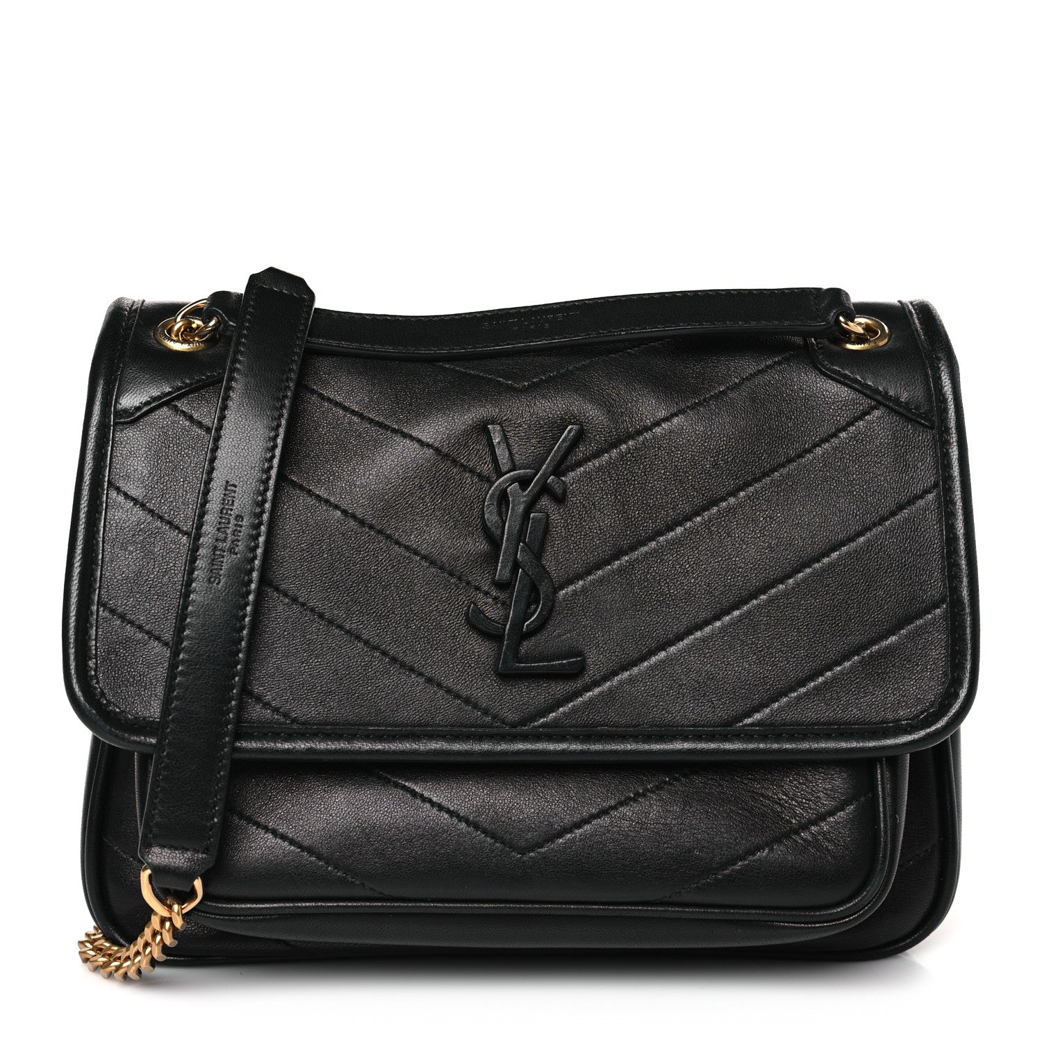 Saint Laurent Lambskin Matelasse Monogram Baby Niki Chain Satchel Black 1 of 10