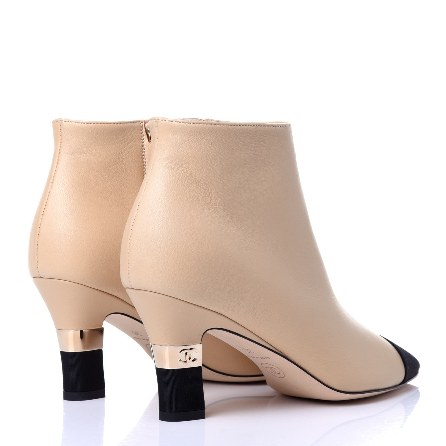 Chanel Lambskin Grosgrain Cap Toe Short Ankle Boots 36 Beige Black 4 of 12