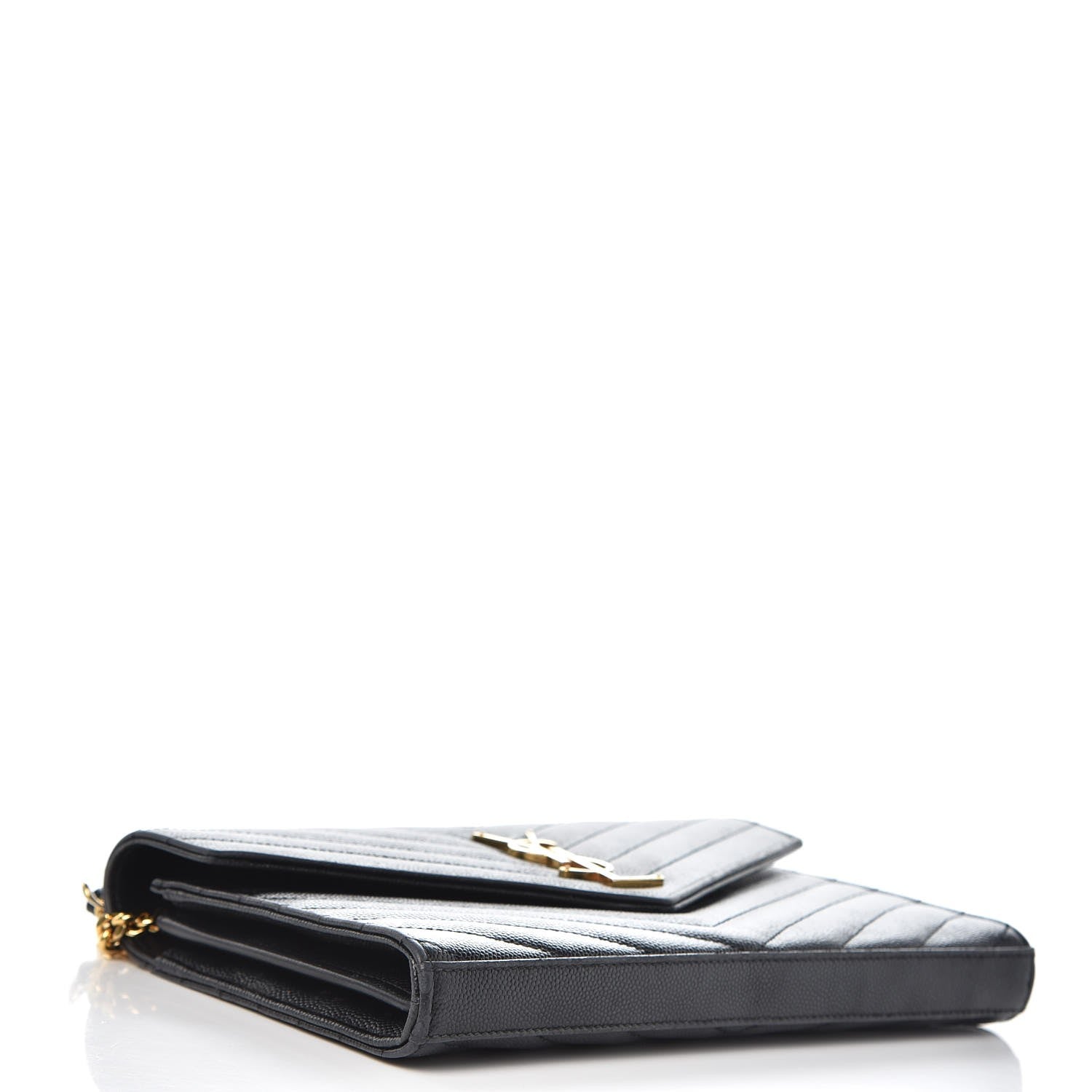 Saint Laurent Grain De Poudre Matelasse Chevron Monogram Chain Wallet Black 4 of 12