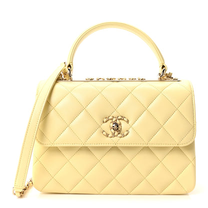 Chanel Lambskin Quilted Small Trendy Chain CC Dual Handle Flap Bag Yellow 1 of 21