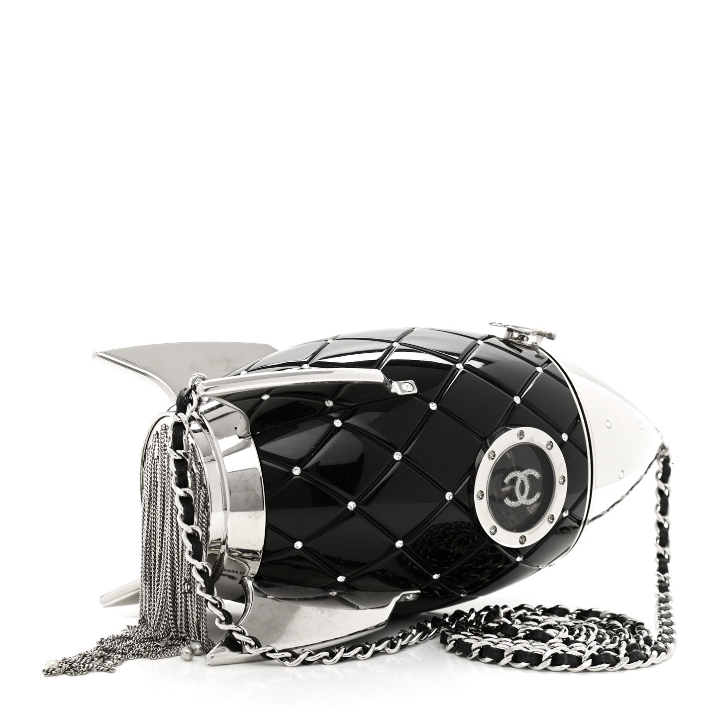 Plexiglass Crystal Rocket Ship Minaudière Clutch Black
