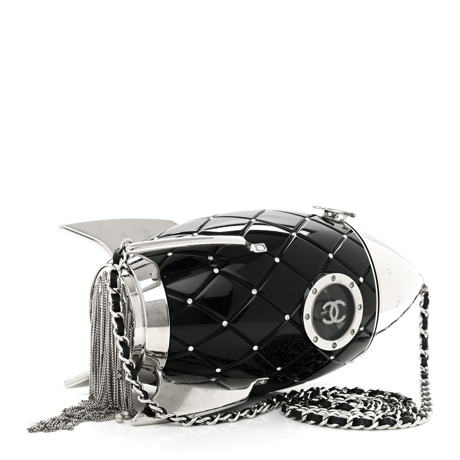 Chanel Plexiglass Crystal Rocket Ship Minaudière Clutch Black 3 of 9