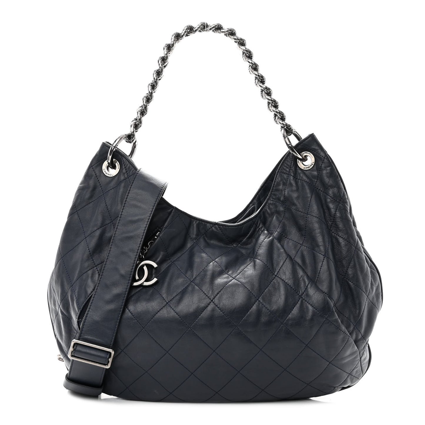 Calfskin Coco Pleats Hobo Dark Blue