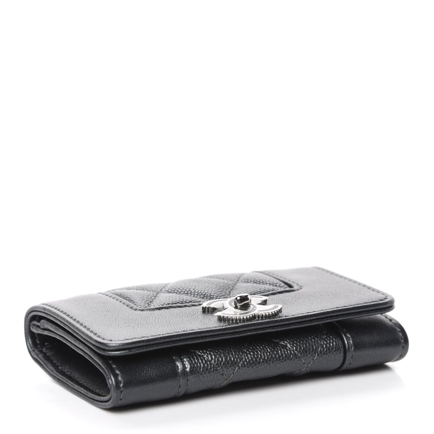 Caviar Quilted Vintage Mademoiselle Flap Card Holder Black