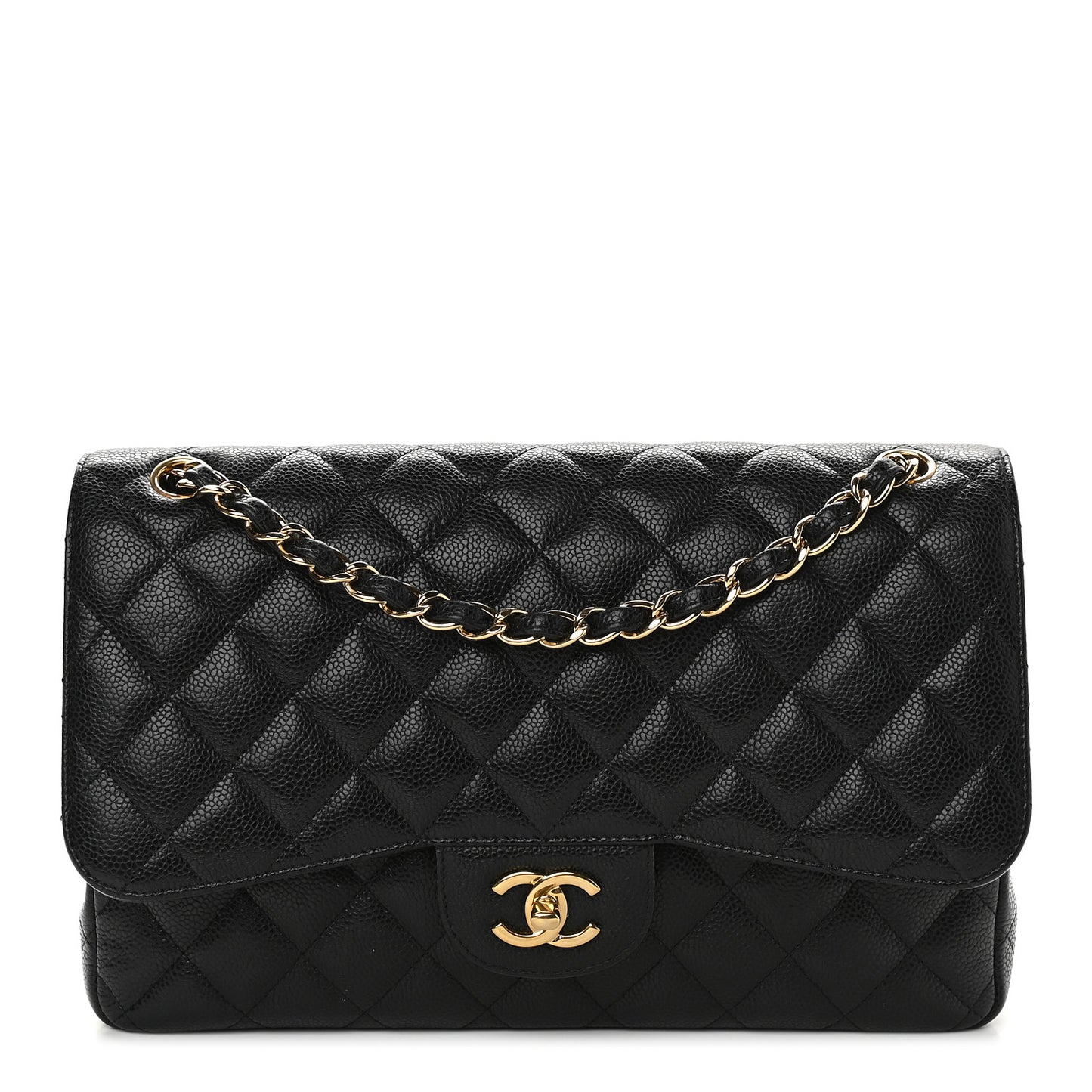 Caviar Quilted Jumbo Double Flap Black