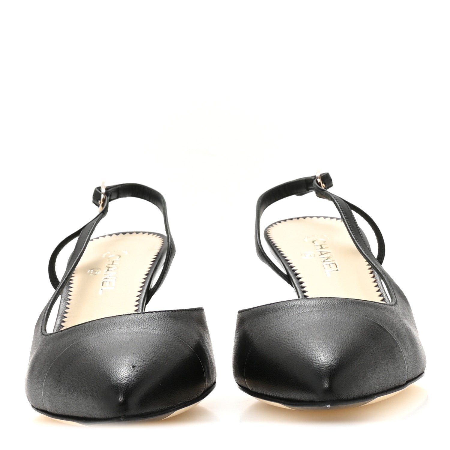 Chanel Lambskin Satin Cap Toe CC Slingback Heels 35.5 Black 3 of 9