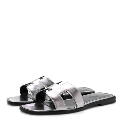 Hermes Metallic Nappa Oran Sandals 36 Gris Argente 4 of 10