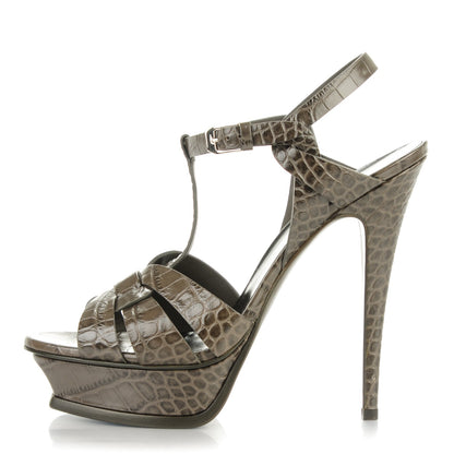 Saint Laurent Calfskin Fake Cocco Tribute 105 Platform Sandals 40 Bronze 1 of 6