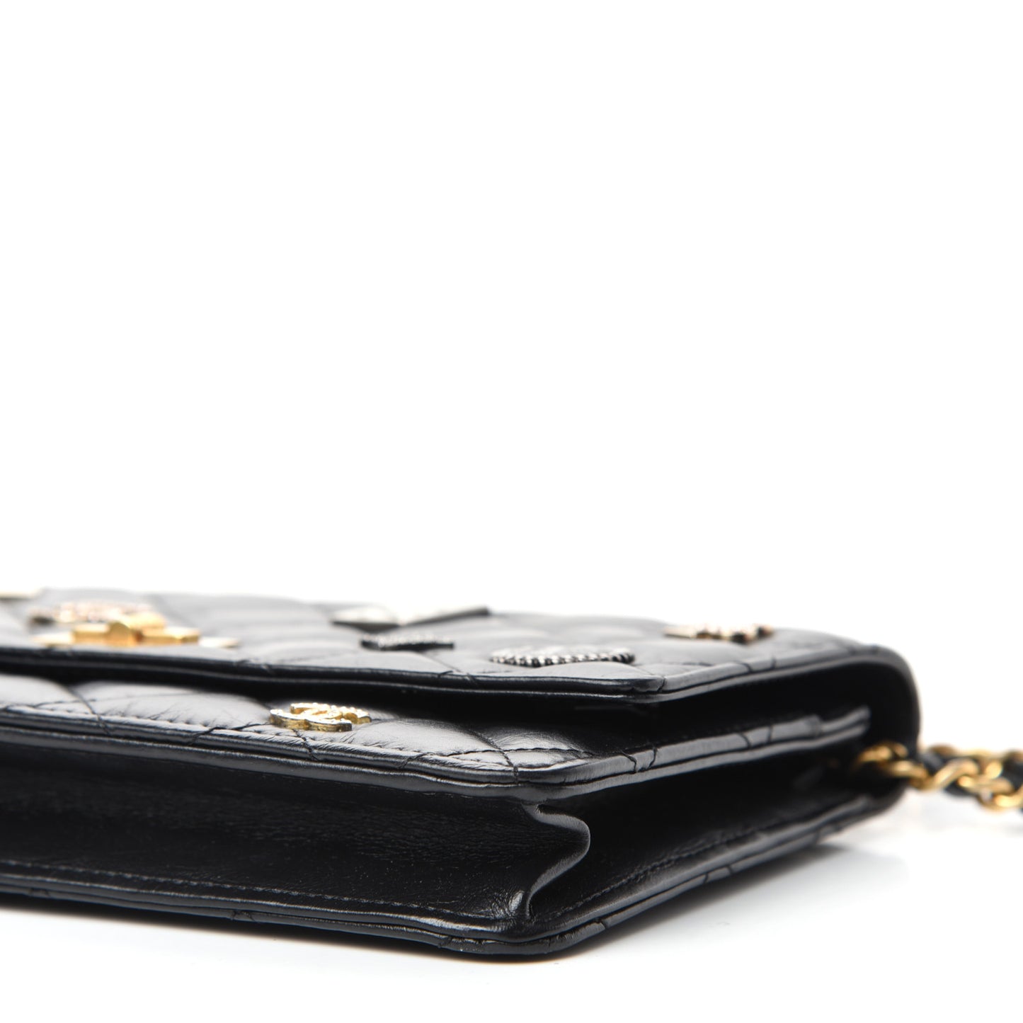 Aged Calfskin Lucky Charms Casino 2.55 Reissue Wallet on Chain WOC Black