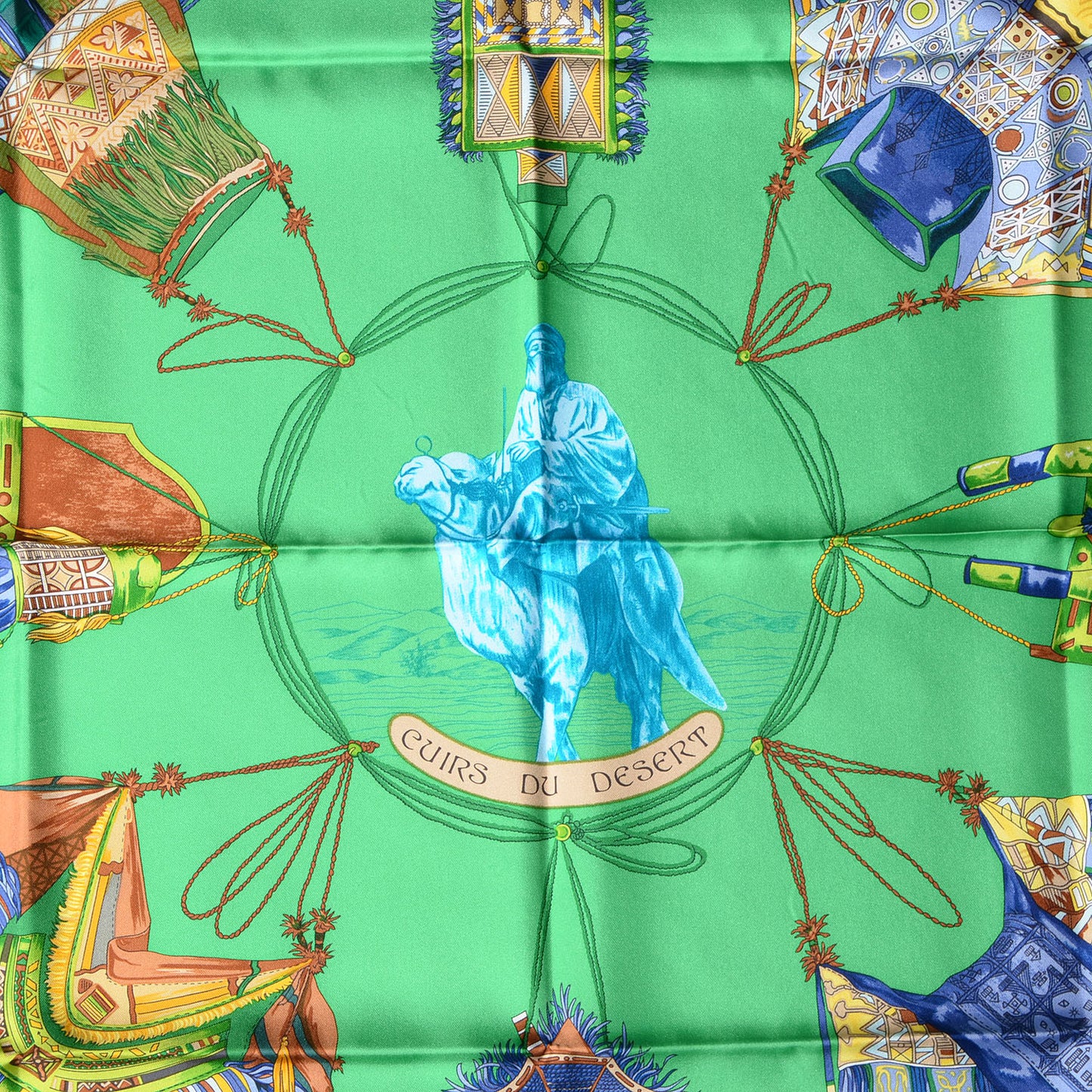 Silk Cuirs Du Desert Scarf 90 Cobalt Vert Lavande