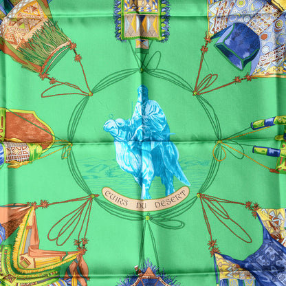 Hermes Silk Cuirs Du Desert Scarf 90 Cobalt Vert Lavande 1 of 5