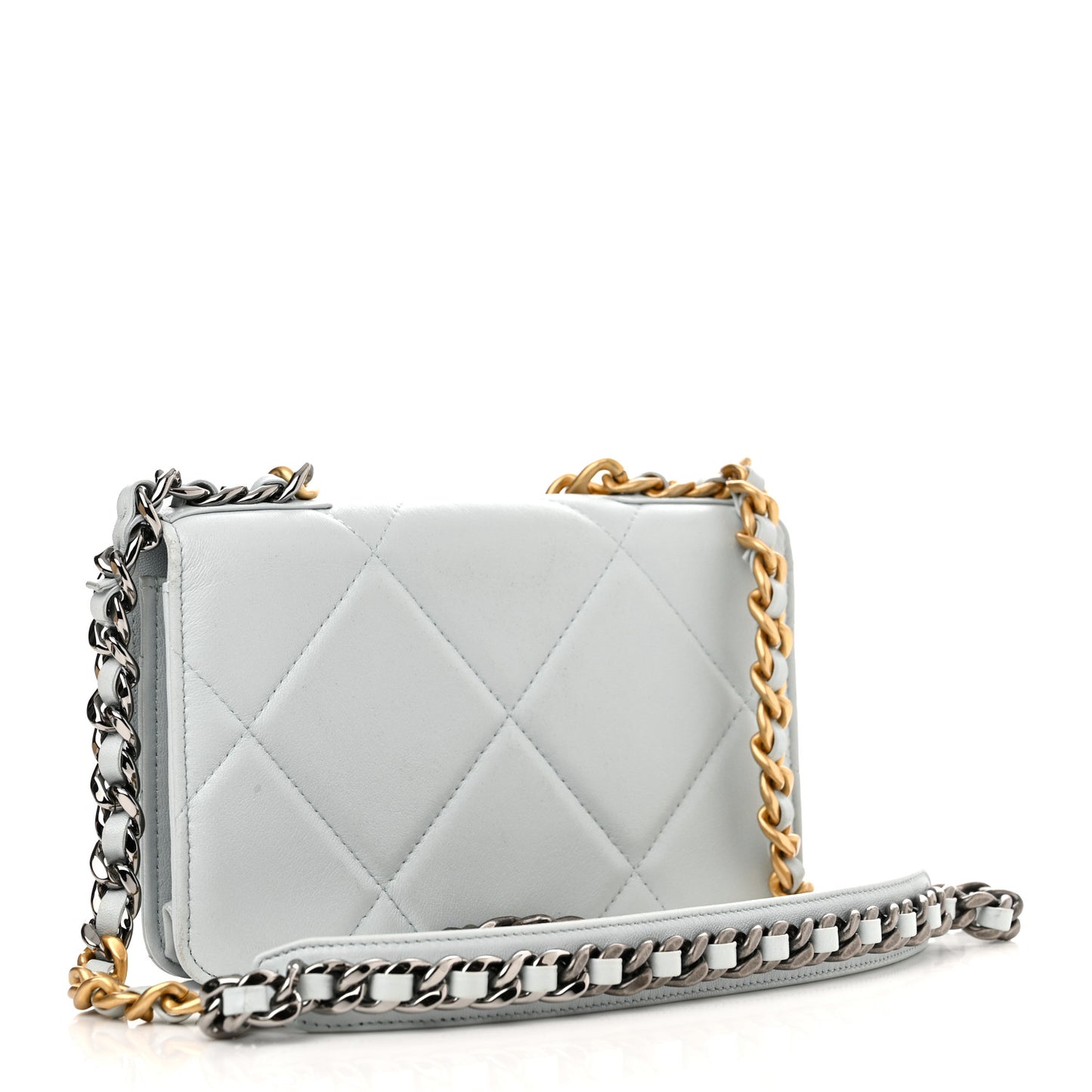 Lambskin Quilted Chanel 19 Wallet On Chain WOC Light Blue