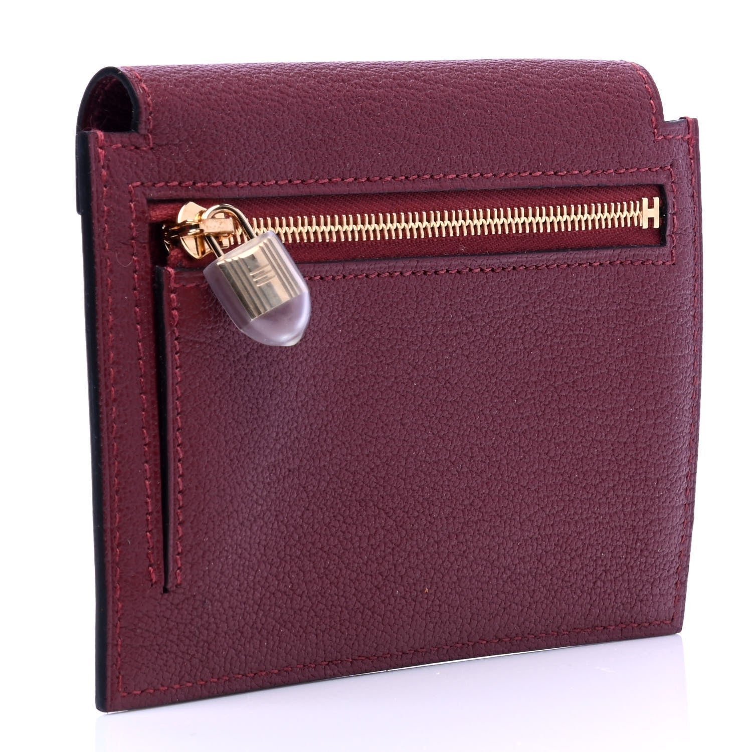 Hermes Chevre Mysore Kelly Pocket Compact Wallet Rouge H 782297