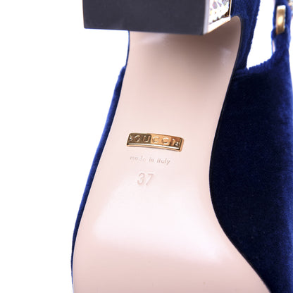 Gucci Velvet Crystal Square G Madelyn Slingbacks 37 Cobalt Blue 8 of 10