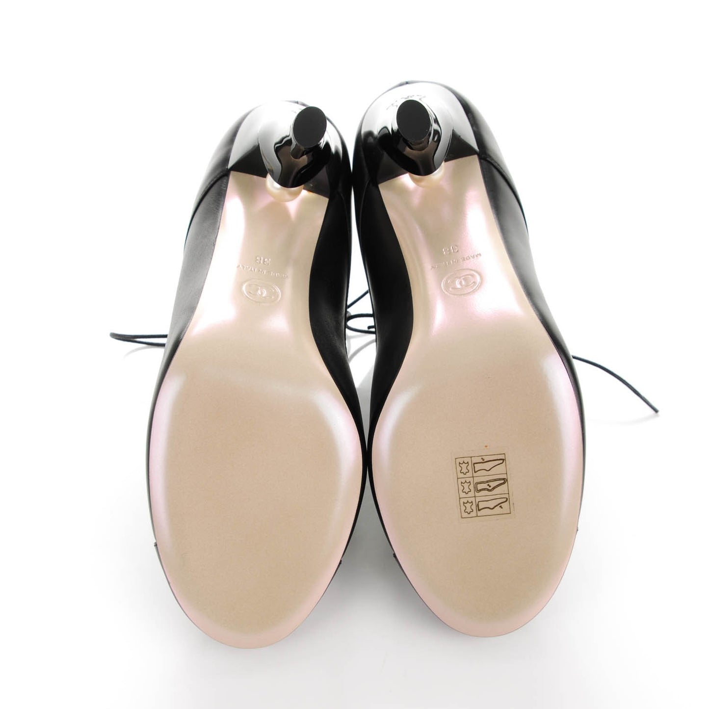 Lambskin Pearl Lace Up Booties 38 Black