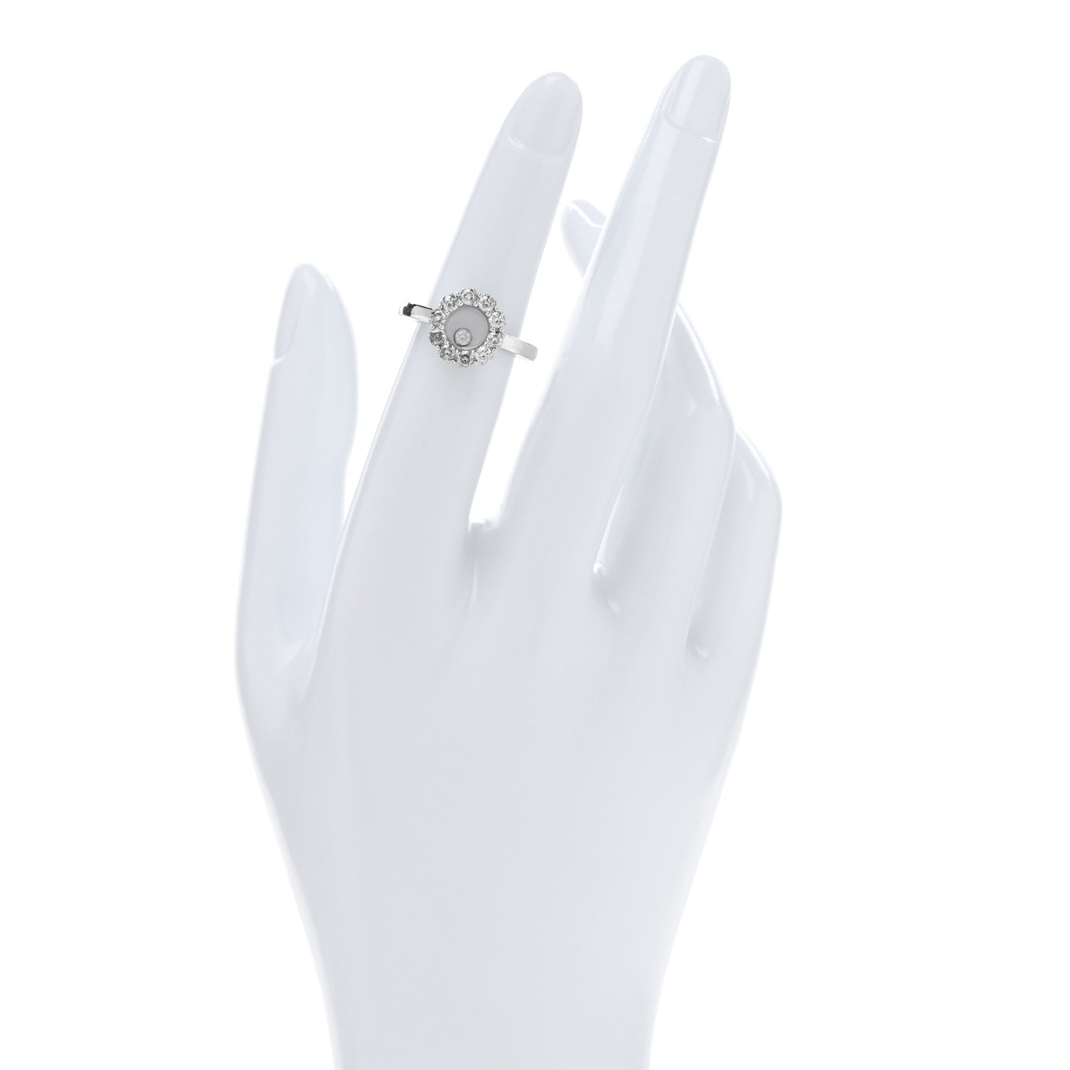 Chopard 18K White Gold Diamond Happy Diamond Round Pave Ring 48 4.5 2 of 4