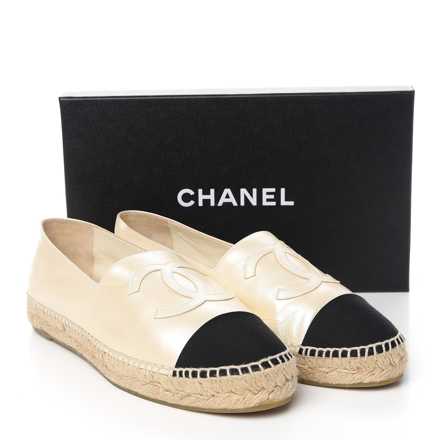 Chanel Metallic Calfskin Grosgrain CC Espadrilles 41 Ivory Black 11 of 11