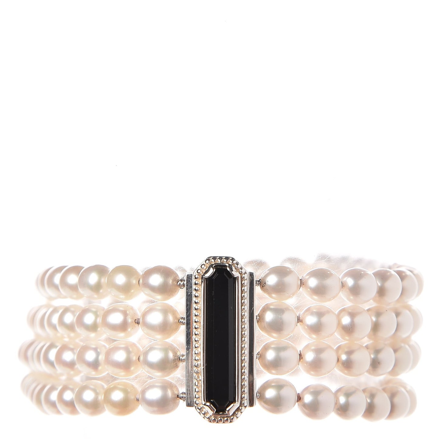 Sterling Silver Onyx Freshwater Pearl 5-5.5mm Ziegfeld Four Strand Bracelet