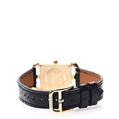 Hermes 18K Yellow Gold Alligator Diamond Bezel Mother of Pearl 23mm Cape Cod Quartz Watch Noir 3 of 7