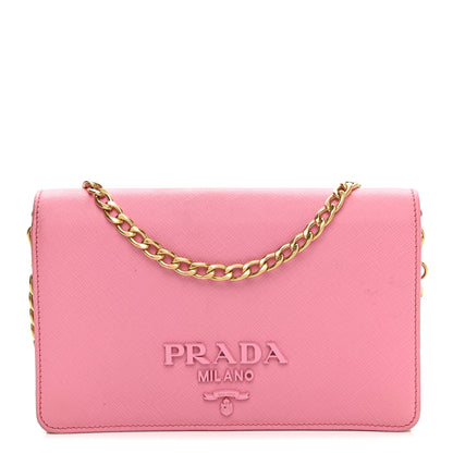 Prada Saffiano Lux Monocrome Chain Wallet Petalo 1 of 9