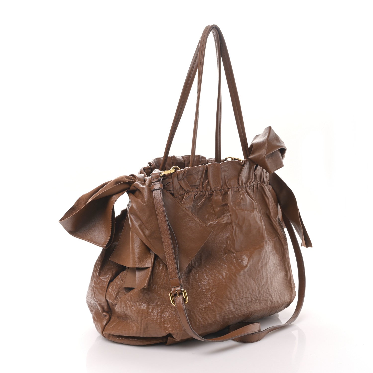 Prada Nappa Antique Bow Tote Brown 3 of 8