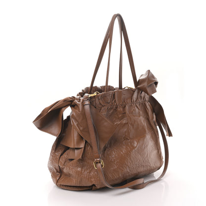 Prada Nappa Antique Bow Tote Brown 3 of 8
