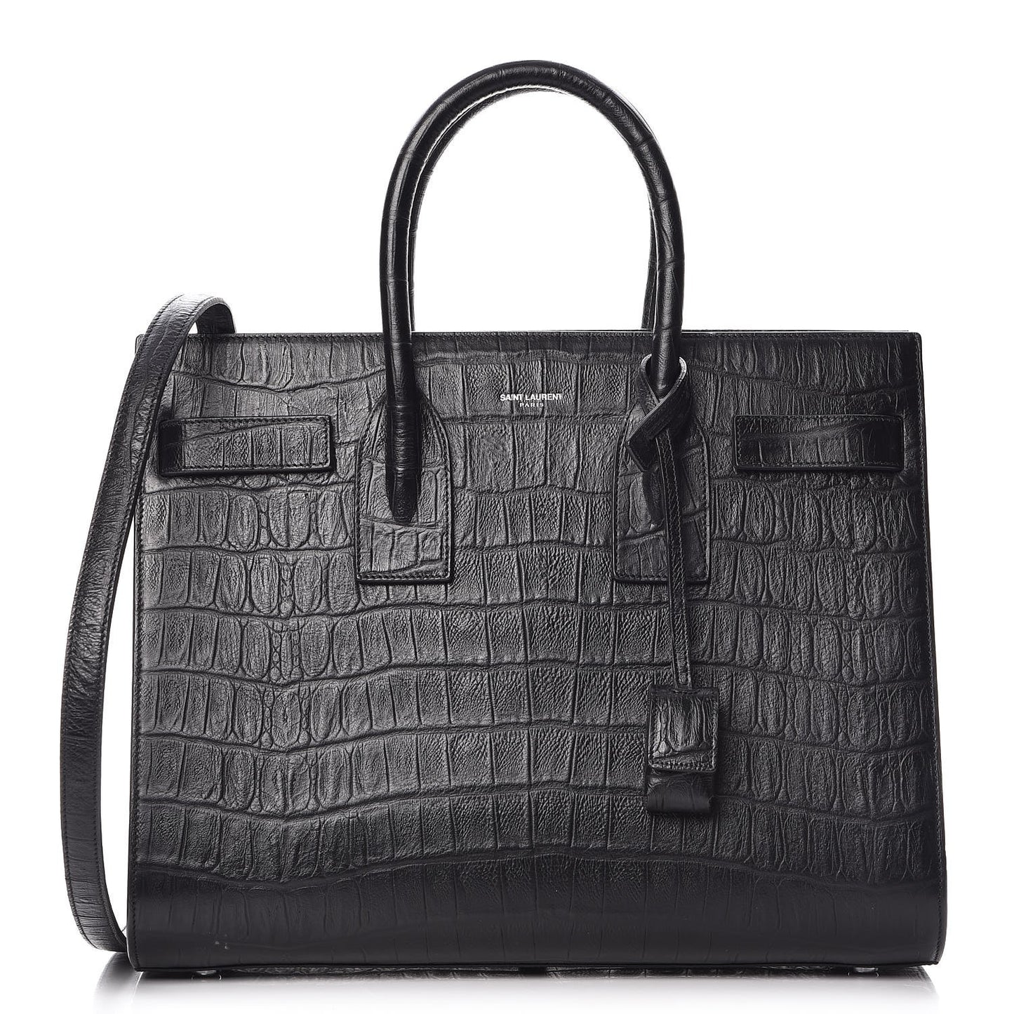 Calfskin Crocodile Embossed Small Sac de Jour Black